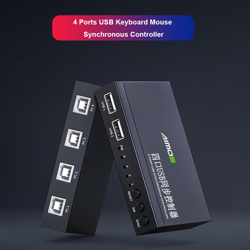 KVM สวิตช์ควบคุมการซิงโครไนซ์ยูเอสบี4ชิ้น, สวิทช์ USB ควบคุมเกมแบบปลั๊กแอนด์เพลย์4พอร์ต KVM USB สวิตช์ซิงโครนัสคอนโทรลเลอร์ยูเอสบีฮับยูเอสบี