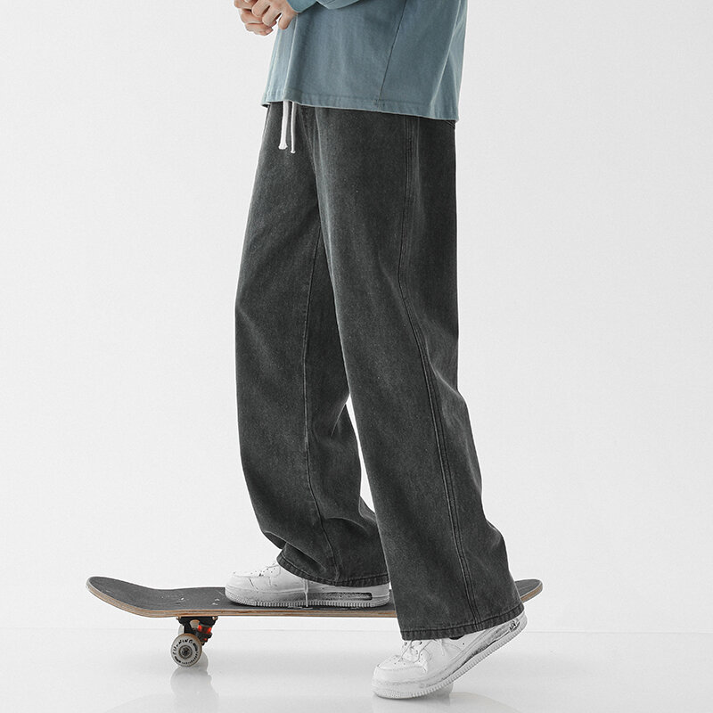 2023 nowe męskie luźne jeansy w stylu uniwersyteckim Student Baggy casualowa lekka niebieskie spodnie moda proste czarne spodnie szerokie nogawki 2XL 3XL