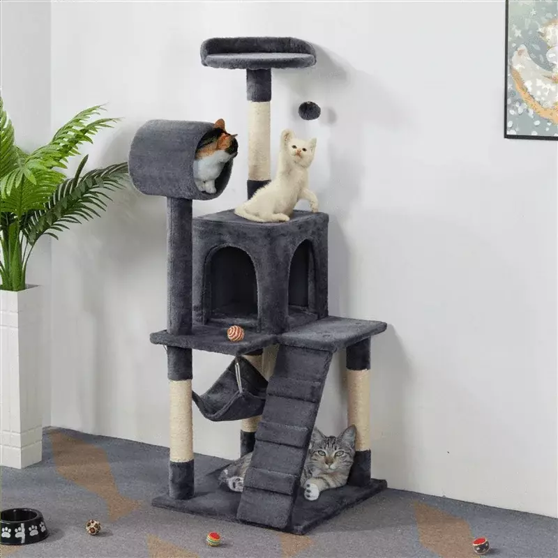 SmileMart 51 "pohon kucing dengan tempat tidur gantung dan menggaruk tiang menara, abu-abu gelap
