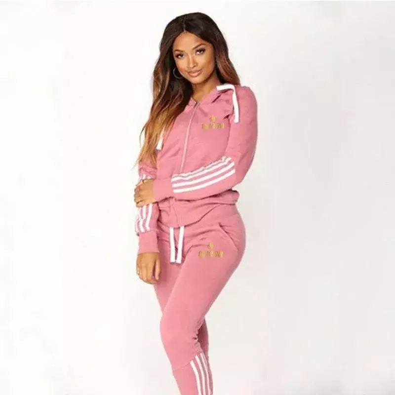 Women Tracksuit Queen Printed Zipper Hooded Cardigan and Sweatpants 2 Pieces Set Fashion Casual Sports Streetwear Ladies Outfits