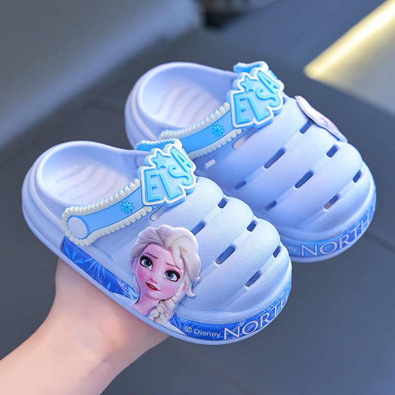Disney-zapatillas de princesa Frozen Elsa para niños, sandalias para niños, zapatos de jardín para niñas, zapatillas antideslizantes impermeables, zapatos con agujeros, Verano