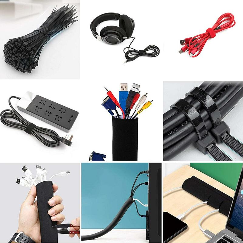182pcs Cable Management Organizer Kit Cord Management Organizer Kit Desktop Cable Winder Cable Storage Cable Clips Wire Fixer