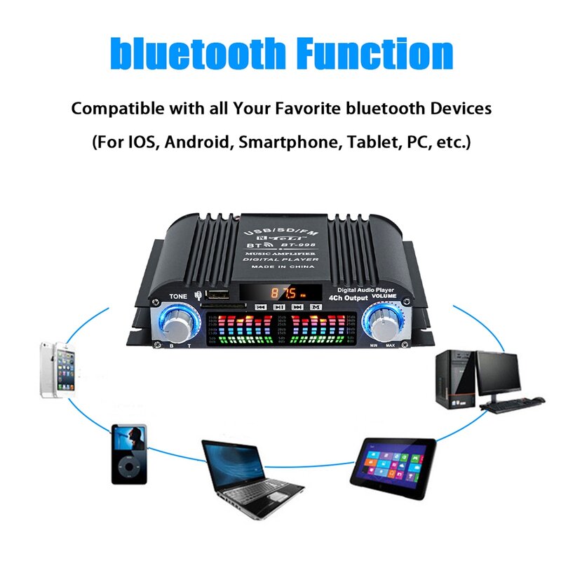 BT-998 HIFI مكبر الصوت الرقمي ، شاشة LCD ، فئة D مكبر للصوت السلطة ، راديو بلوتوث ، سيارة المنزل المتكلم ، FM ، USB ، SD