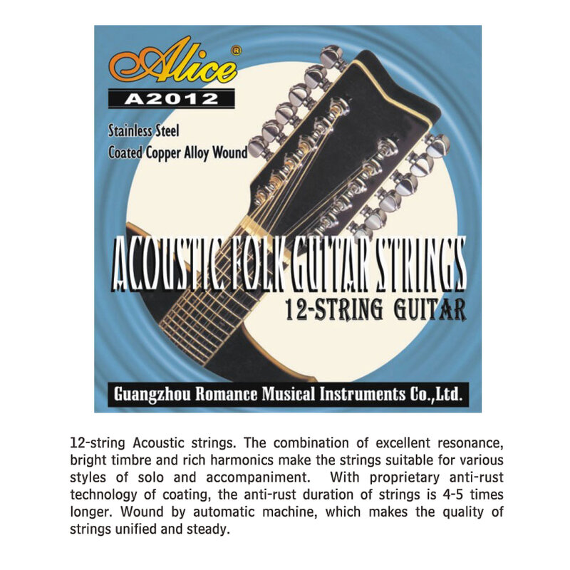 Alice A2012 12 Strings สายกีตาร์อะคูสติก010-026เครื่องดนตรีกีตาร์อุปกรณ์เสริม12 Guitarrra สตริง1ชุด