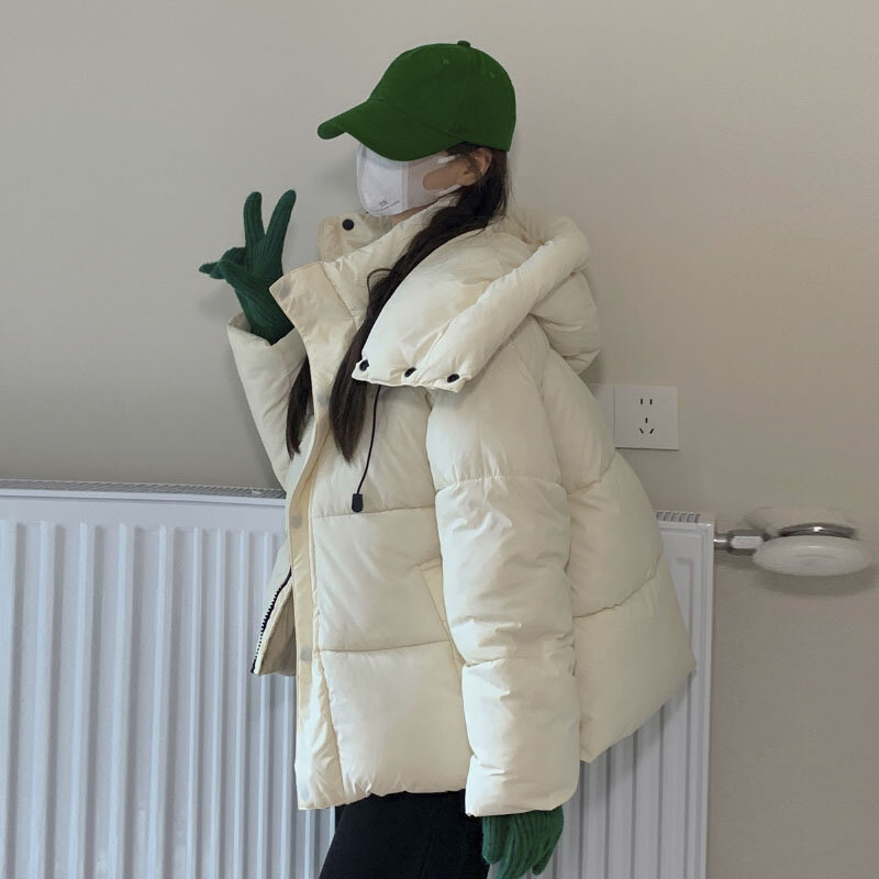 Jaqueta fofa de pão com capuz feminino, grossa, solta, curta, sobretudo, estilo coreano, casacos de inverno, nova, 2023