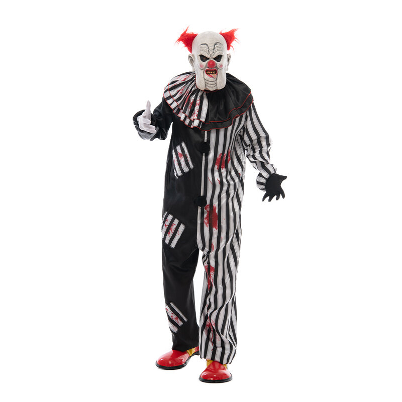 Snailify Creepy Clown Costume For Men Halloween Bloody Circus Clown Jumpsuit Jester Role Play Fancy Dress Adult Scary Masks