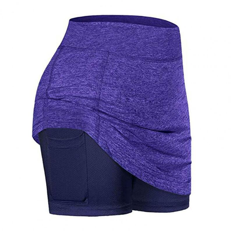 Shorts Skirt Pure Colors Running Skort Solid Color Above Knee  Trendy Double Layer High Waist Running Shorts