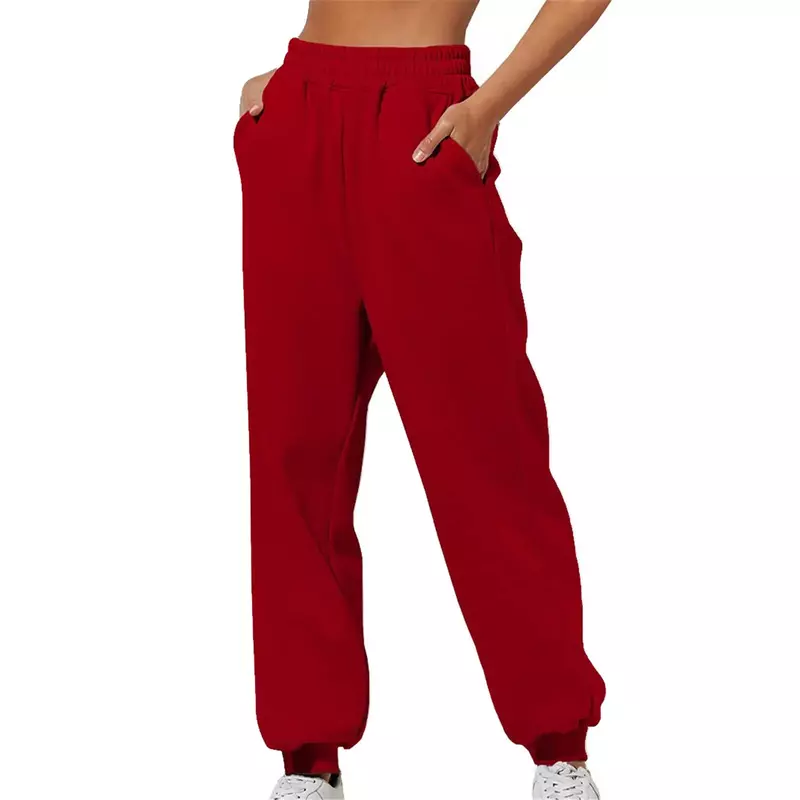 女性のハイウエストルーズスウェットパンツ、ポケット付きの快適なジョギングパンツ、カジュアルスポーツパンツ、薄い