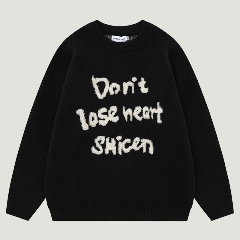 Men's Oversized Knitted Sweaters Hip Hop Funny Letters Printed Jumpers Harajuku Casual Loose O-Neck Pullover Unisex Streetwear