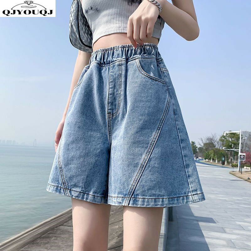 2024 Spring/Summer Korean Edition New Large Size Denim Shorts A-line Wide Leg Loose High Waist Slim Women's Shorts