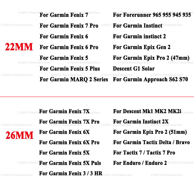 Correa de reloj Quickfit para Garmin Fenix 7, 7X Pro, 6X, 6 Pro, 5, 5X Plus, Forerunner 965, 955, Epix Pro, 26mm, 22mm