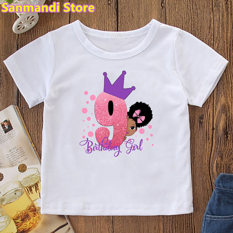 New 8th/9th/10th Birthday Gift for Girls Tshirt Kids Clothes Summer Tops Tee Shirt Melanin Poppin T Shirt Children Clothing