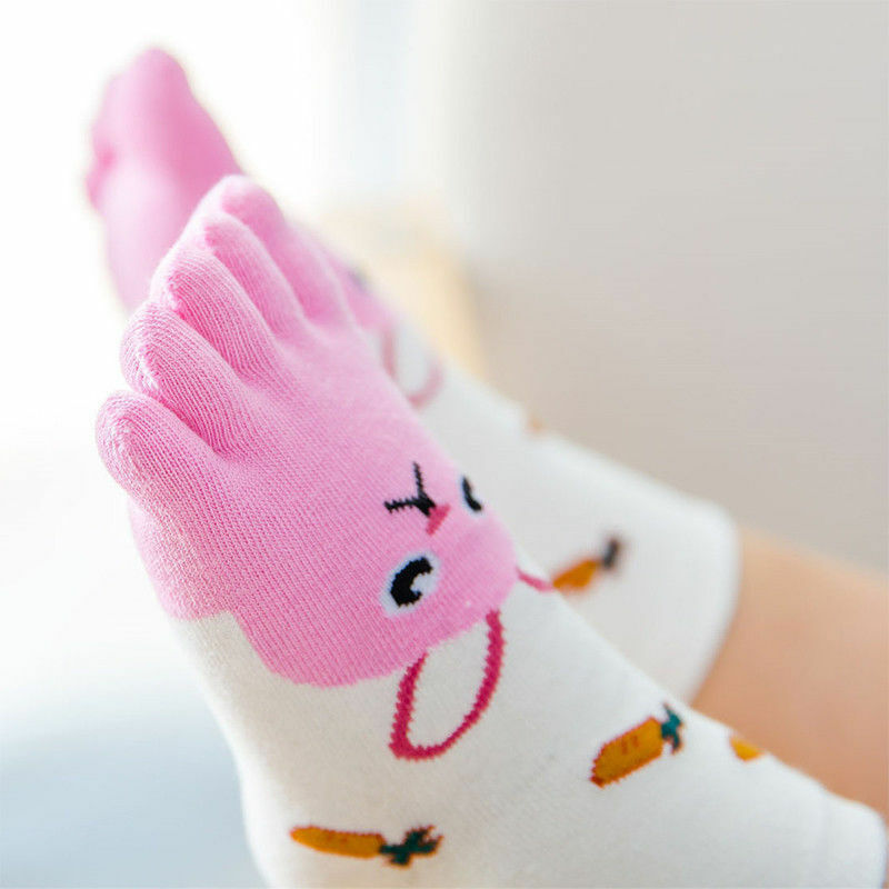 Calcetines de algodón con dibujos de animales para niños, medias con cinco dedos, bonitos, para invierno, 1 par