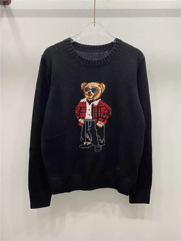 Модный женский свитер 2024, вязаные пуловеры, хлопковый женский топ, новый зимний свитер с мультяшным медведем RL для женщин