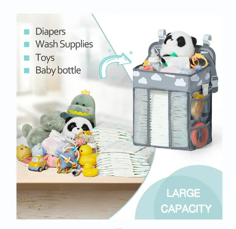 Saco de armazenamento multifuncional para bebê, trilho de cama, fralda, brinquedo, garrafa, roupas, armazenamento, acessórios, 1 pc