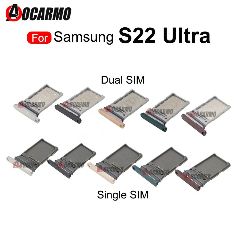 Slot Holder Sim Card para Samsung Galaxy S22 Ultra, Single e Dual Tray, Peças de reposição