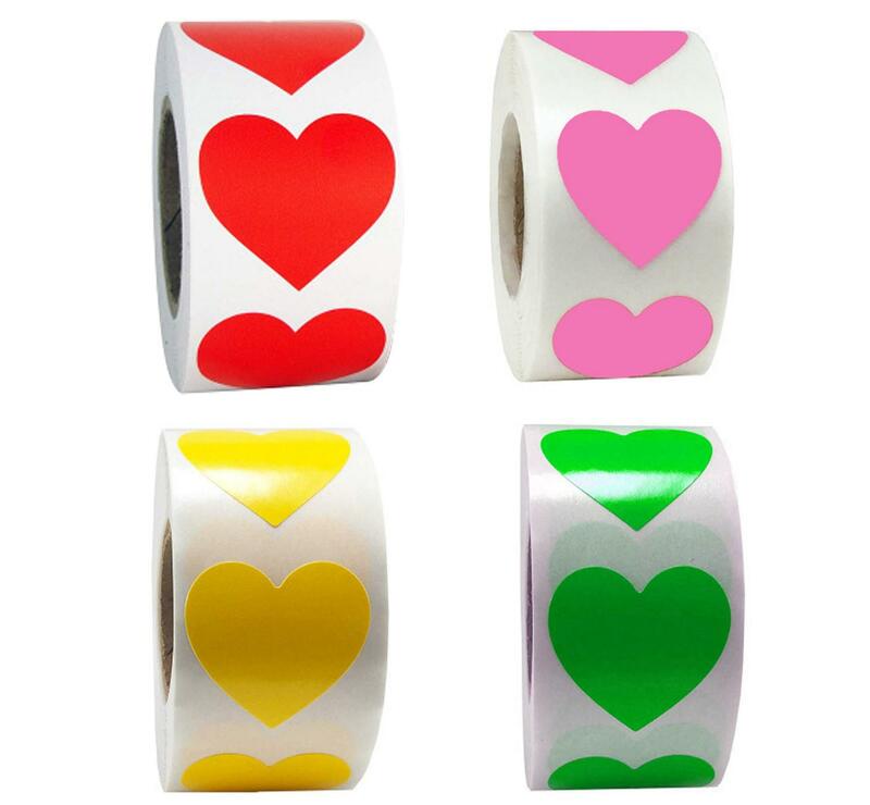 500 Pcs 1 Inch 다채로운 사랑 스티커 레드 옐로우 그린 핑크 하트 스티커 결혼 선물 장식 수제 씰링 스티커