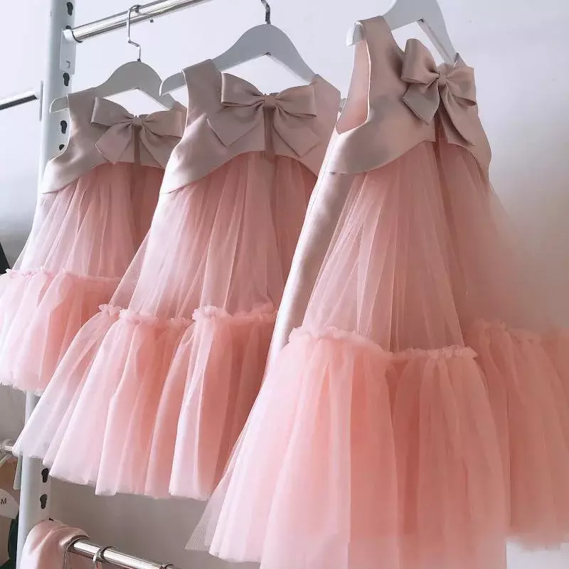 Vestido elegante de renda infantil, vestido rosa infantil, roupa de menina, Aniversário, Natal, Bebê, Tule, 2022