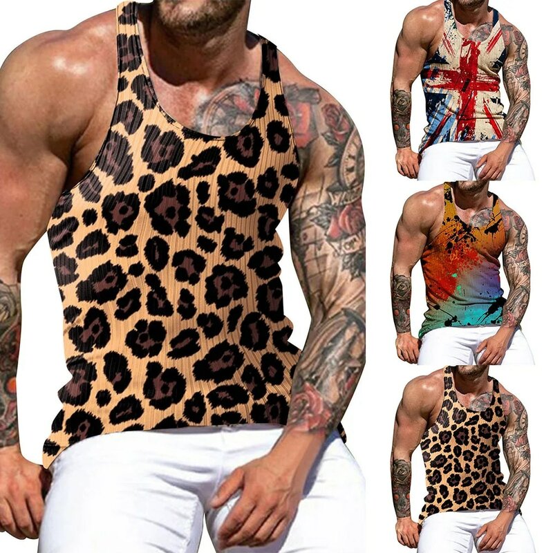 Letnie męskie koszulki bez rękawów z nadrukiem Casual Sports Fitness Gym Shirts Workout Bodybuilding Muscle Tee Tank T-Shirt Kamizelki