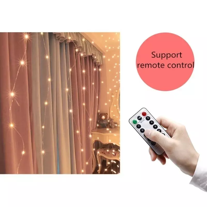 إكليل ستائر النوافذ مع جهاز تحكم عن بعد ، أضواء خرافية USB ، أضواء ليد إكليل ، ديكور عيد الميلاد ، ديكور العام الجديد ، 6x3m ، 3x3m