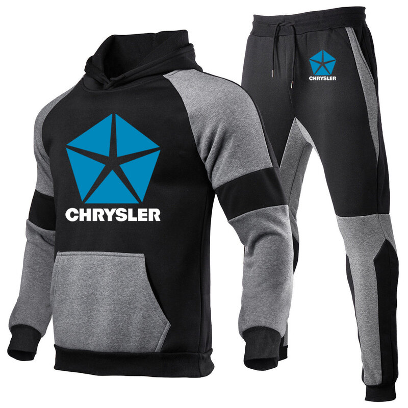 Chrysler Musim Semi dan Musim Gugur 2023 baru pria cetak populer jahitan santai dan nyaman setelan pakaian tren sweater bertudung