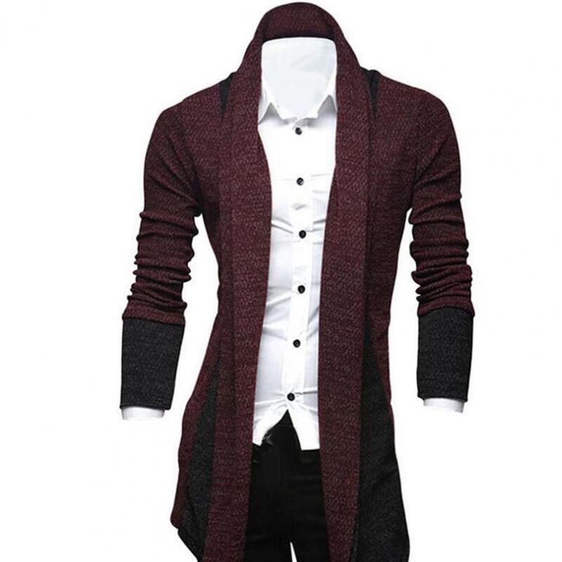 Cárdigan de manga larga con bloque de Color para hombre, suéter de punto ajustado, abrigo grueso, cárdigan de invierno