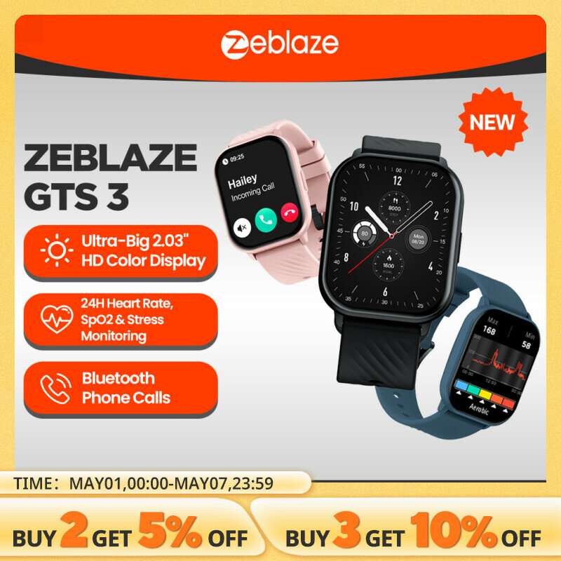 Zeblaze Gts สมาร์ทวอท์ชโทรด้วยเสียง3ใหม่, หน้าจอ HD 2.03นิ้วความละเอียด24ชั่วโมง100ตรวจวัดสุขภาพ + โหมดกีฬา200 + หน้าปัดนาฬิกา