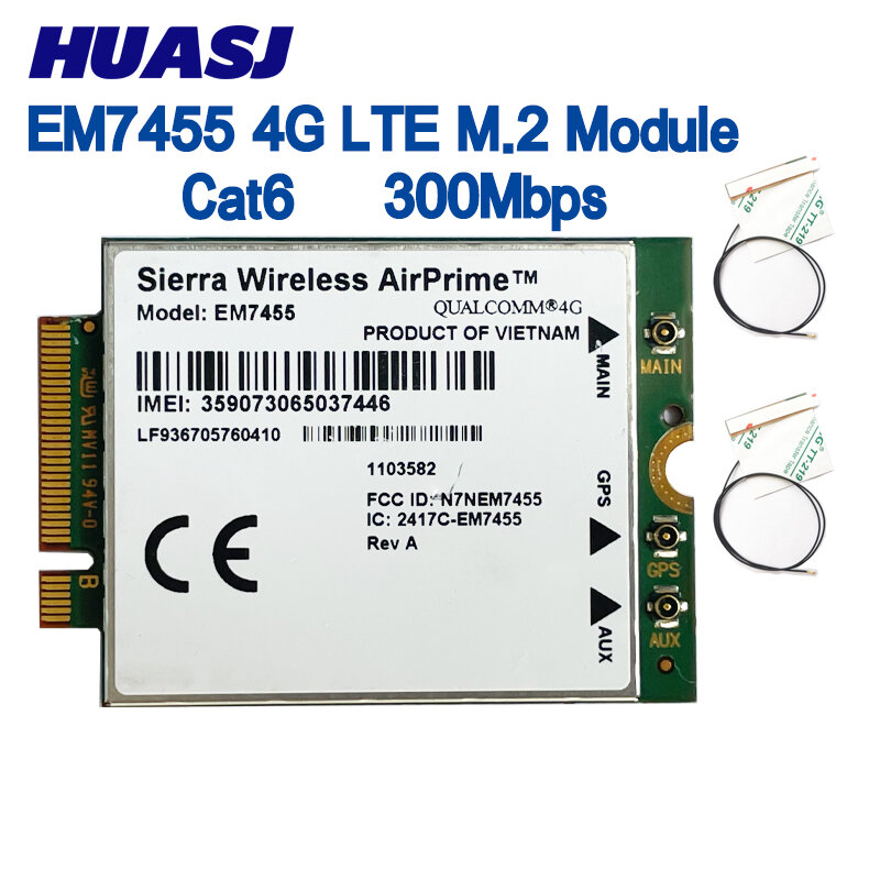 Huasj-WWAN Sierra Módulo 4G sem fio para laptop e roteador 4G, EM7455, 1103582, FDD, TDD, LTE, Cat6, NGFF, M.2, 300Mbps