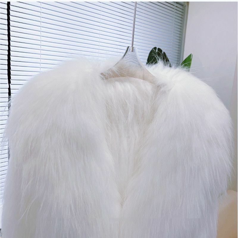 Abrigo de piel con solapa grande para mujer, chaqueta blanca corta recién engrosada, otoño e invierno, 2023