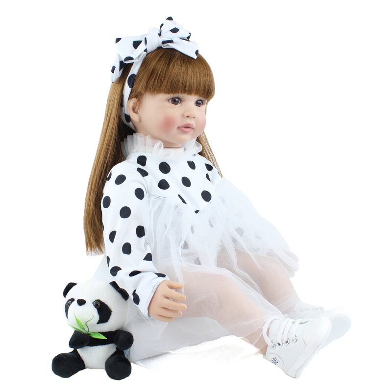 60cm Weichen Silikon Reborn Kleinkind Puppe Spielzeug 24 zoll Lebensechte Vinyl Lange Haar Prinzessin Babys Mädchen Kleid Up Bebe