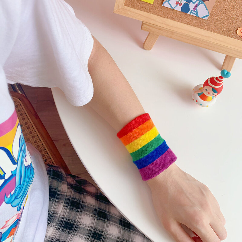 Mão macia respirável Wrap Wristband feminino, Fitness Wristband, cor do arco-íris, quente, algodão