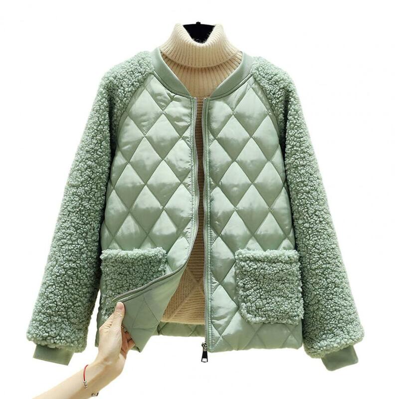 Jesienna damskie parki zimowe kurtka krótki bawełniany płaszcz pluszowa kurtka zapinana na zamek błyskawiczny jednolita kolorowa bawełniana ocieplana odzież wierzchnia
