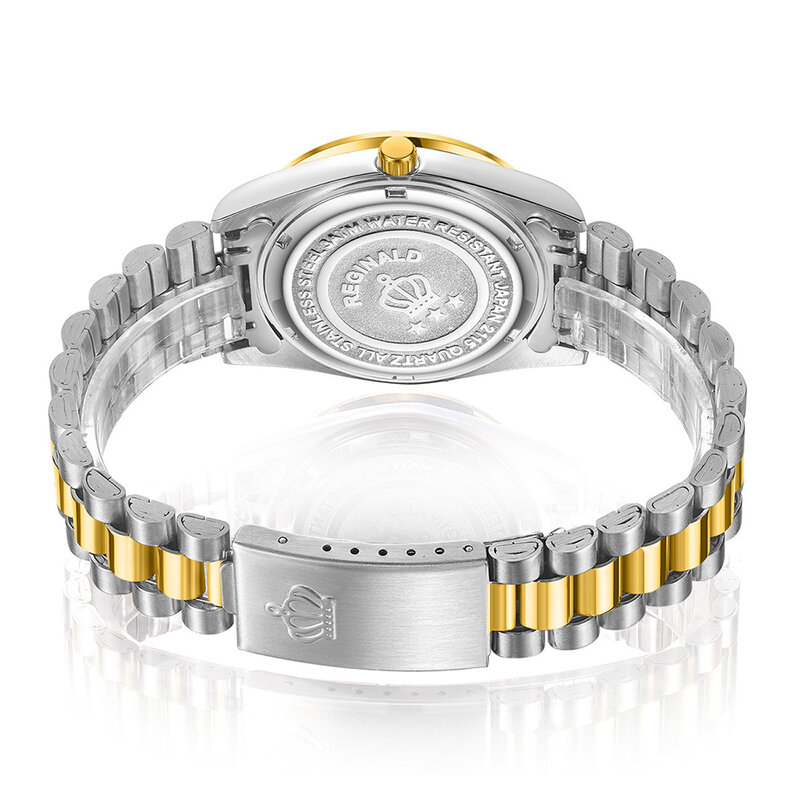 REGINALD Watch Men Luxury Business Wristwatches Full Diamond 316L Stainless Steel Auto Date Quartz Watches Men Reloj Hombre