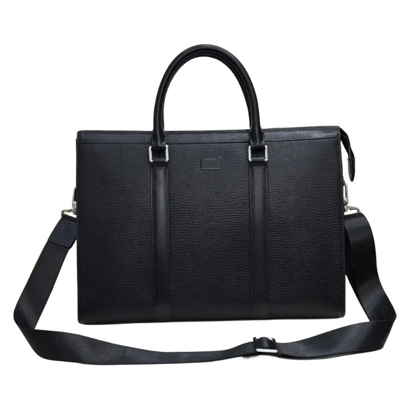 Men's classic black leather one-shoulder oblique cross-business versatile briefcase