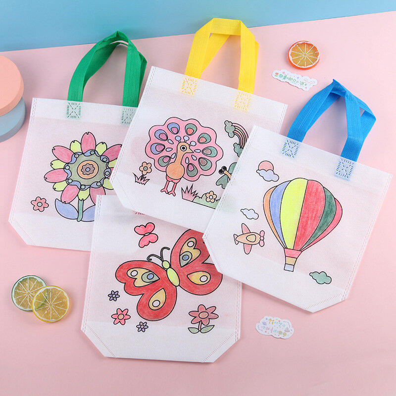 DIY Graffiti Bag with Markers Handmade Painting Non-Woven Bag for Children Arts Crafts Color Filling Drawing Toys