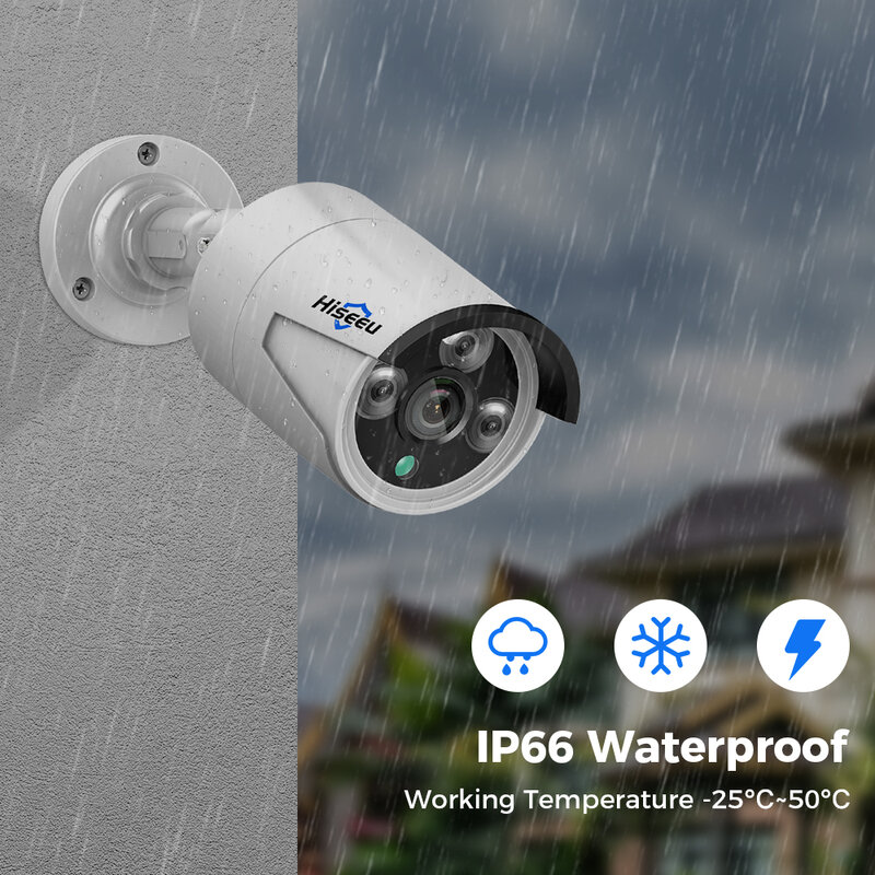 Hiseeu-cámara CCTV IP POE de 4MP y 5MP, videocámara ONVIF de Audio H.265, impermeable, vigilancia con cable para exteriores, cámaras bala de seguridad