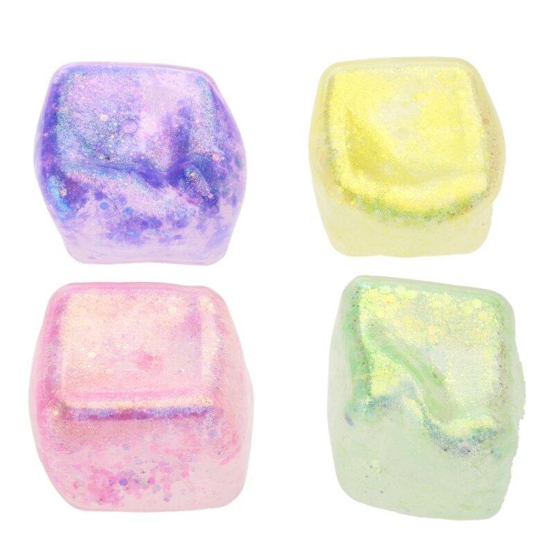 Lovely Unbreakable Maltose Fairy Glitter Mochi Toy for Men Women Tofu with Glitter Colorful Ice Cube Maltose Toy