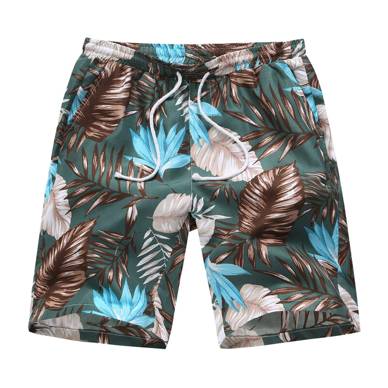 Shorts de praia estampados florais masculinos, shorts de bandagem elástica, maiô de férias, calção casual, calção 3D, Havaí