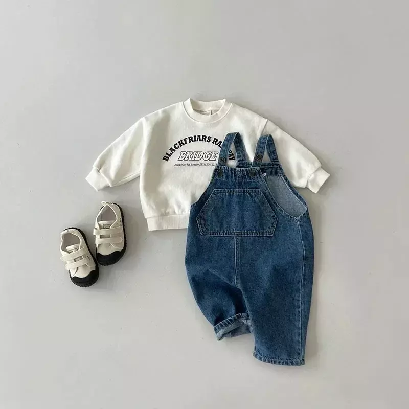 Autumn Korean Baby Pant Infant Denim Overalls Girls Sleeveless Jumpsuit Soft Cotton Newborn Jeans Suspender Kids Boy Casual Pant