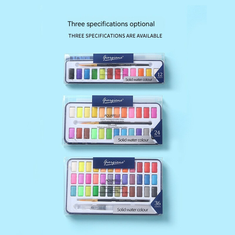 Professional 12/24/36 Colors Set Solid Watercolor Set Basic Neon Glitter Watercolor Paint for Drawing Art Paint Supplies