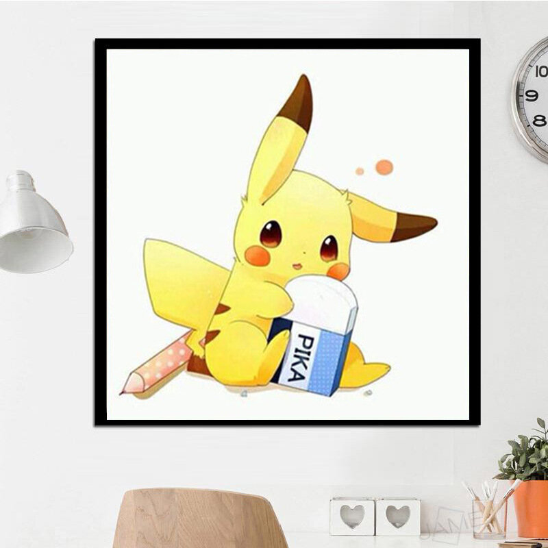 Broca completa colando bordado DIY, Cartoon Lovely Pikachu, Pedra de broca 5D, Decoração multi-tamanho, Pacote de material manual