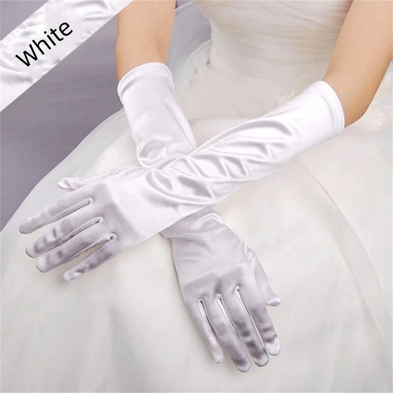 1 para satynowy rękawiczki ślubne wysokiej jakości modne eleganckie rękawiczki w stylu Vintage dla kobiet ślubne akcesoria imprezowe Cosplay bal