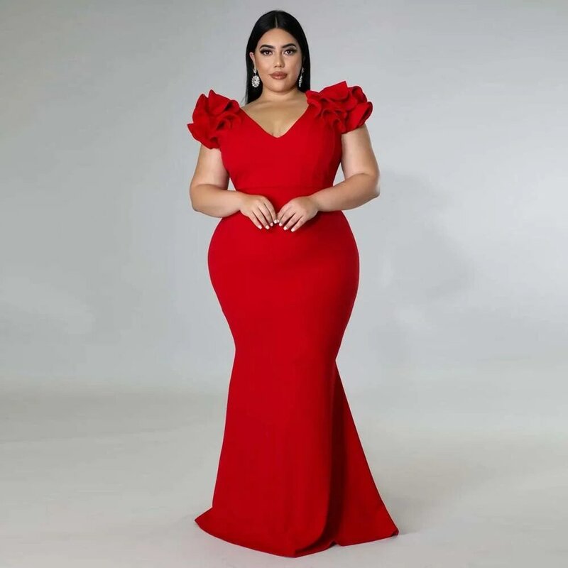Женское длинное вечернее платье с оборками, красное, черное Привлекательное платье макси с открытой спиной, большие размеры, лето 2023