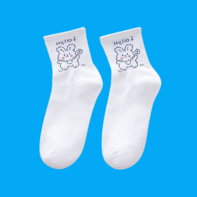 5/10 Pairs Korean Japanese Spring and Summer Ins Trendy Student Socks Women's Mid-Tube Cartoon White Cute Sports Mid-Tube Socks