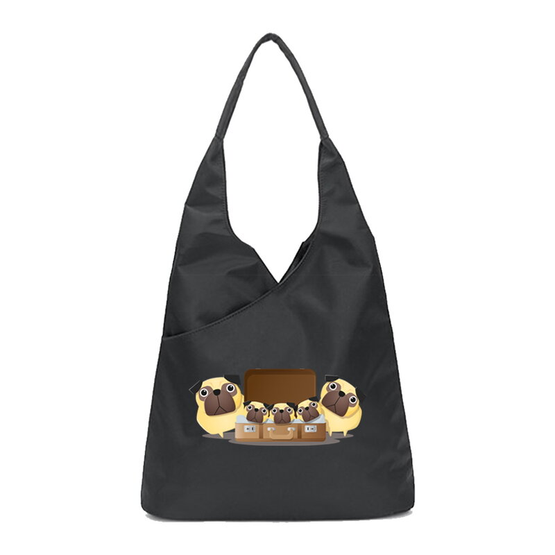 Bolso de compras informal de nailon para mujer, bolsa de hombro de viaje de gran capacidad, impermeable, con estampado de dibujos animados