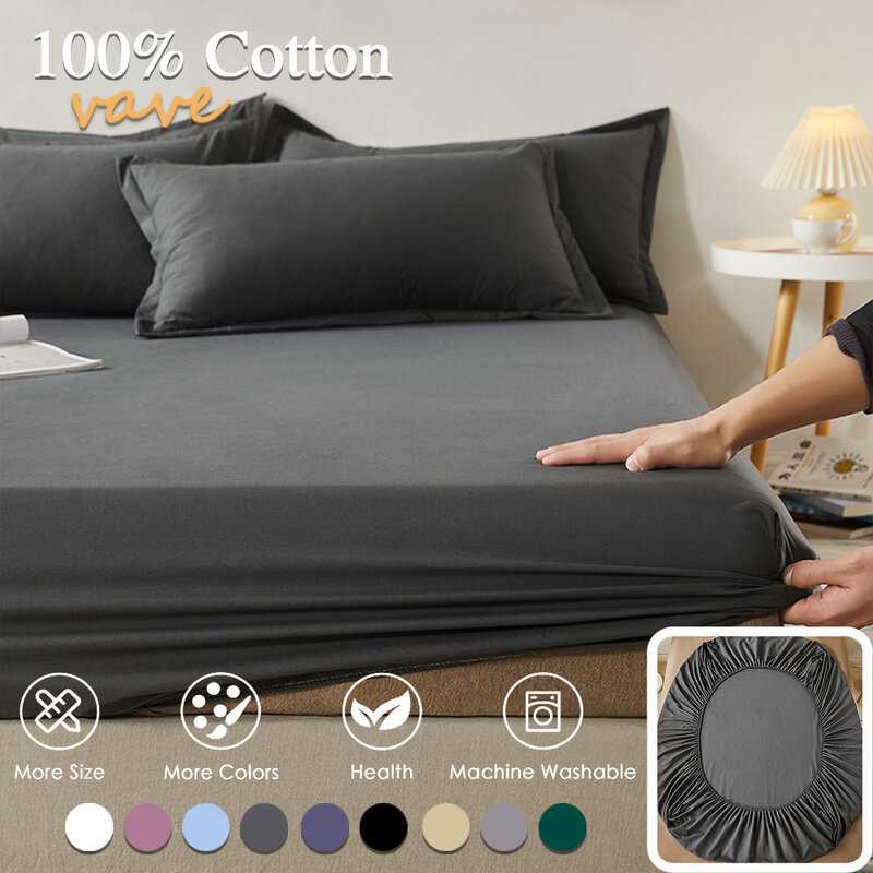 Sábana bajera de algodón 100% con banda elástica, Funda de colchón ajustable antideslizante de Color sólido para cama individual, doble, King y Queen