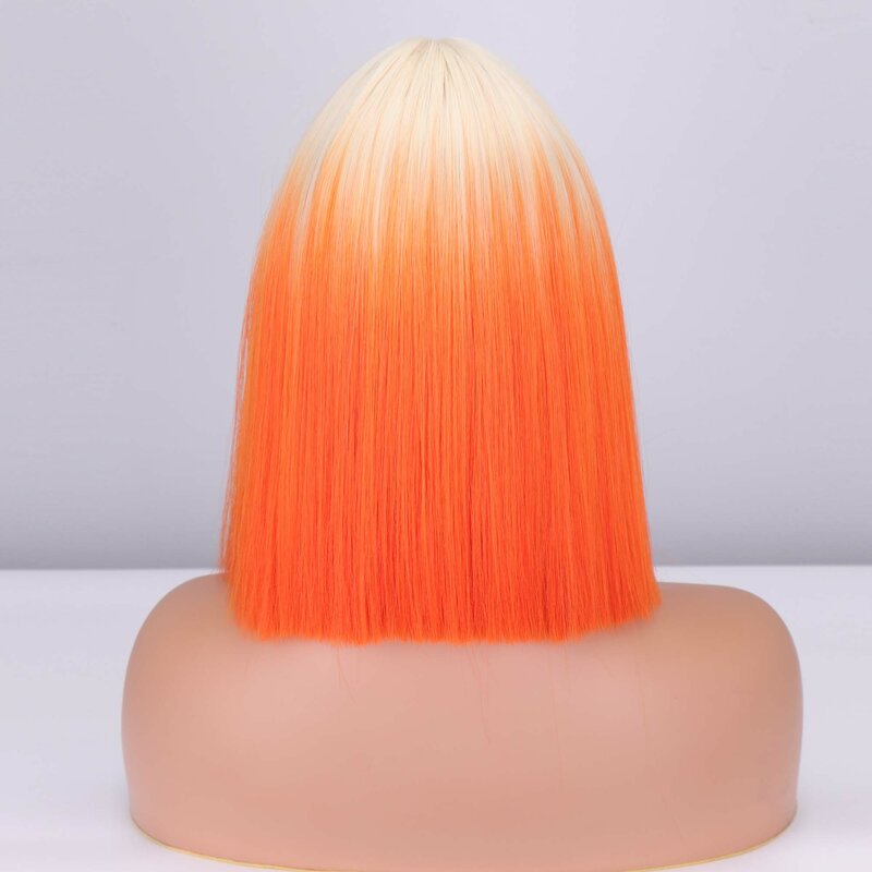 Kurze Synthetische Gerade Blonde Ombre Orange Bob Perücken Mit Pony für Frauen Cosplay Natürliche Wärme Beständig Perücke Party Täglichen Gebrauch