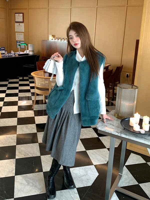HDHOHR 2023 천연 밍크 모피 재킷, 겨울 여성 모피, 따뜻한 모피, 풀 펠트 모피 코트, 고품질 패션
