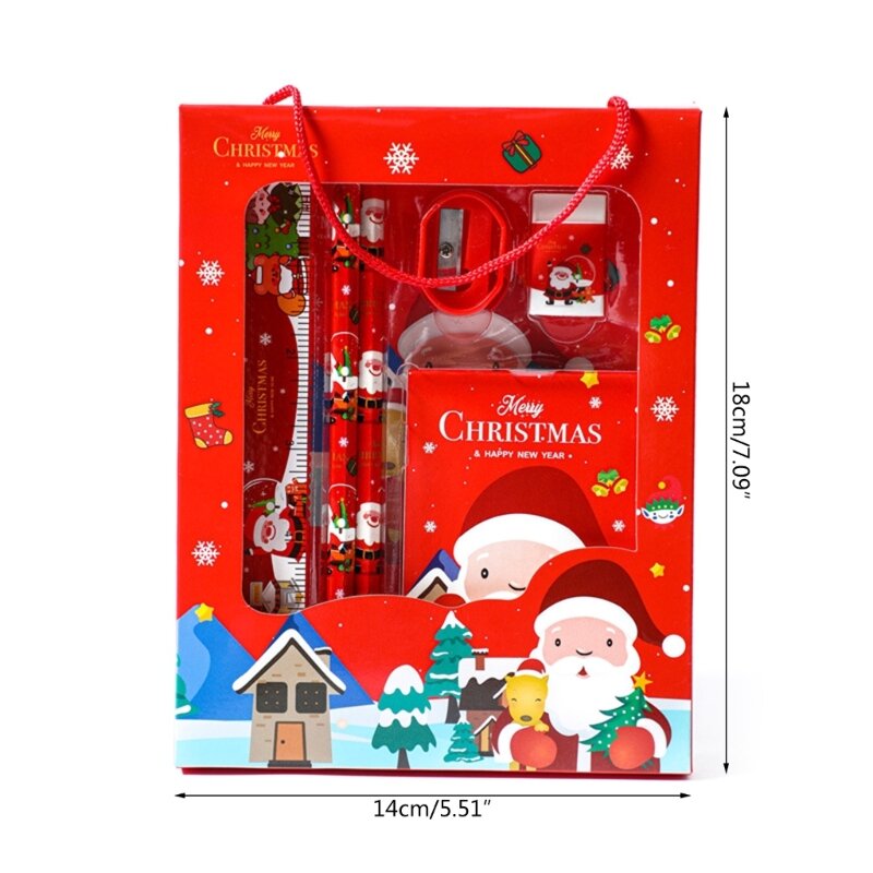 6PCS Christmas Stationery Gift Set, Christmas Goodie Bag Fillers, include 2 Christmas Pencil, Eraser, Ruler, Sharpener F0T1