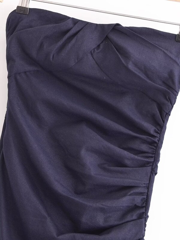 ชุดเดรสสตรีเปิดหลังผ้าลินินอัดพลีทแฟชั่นใหม่สุดชิคสำหรับผู้หญิงเดรสคลุมเข่าสไตล์ย้อนยุค